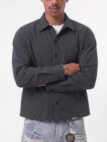 SUMWON Mens Oversized Long Sleeve Checked Plaid Button Front Collared Shirt Overshirt Fall Winter Casual Streetwear - Black and White - View 6