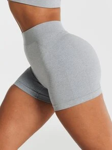 11SKNDS Seamless High Rise Cycling Shorts With Ribbed Waistband Logo Detail Skin Tight Mini Length Activewear Summer Gym Shorts With Sweat-Wicking, Stretchy, Quick-Dry, Tummy Control & Sculpting, For Workout Fitness Yoga Pilates Studio, Running, Training & Hy-Rox - Grey - View 1