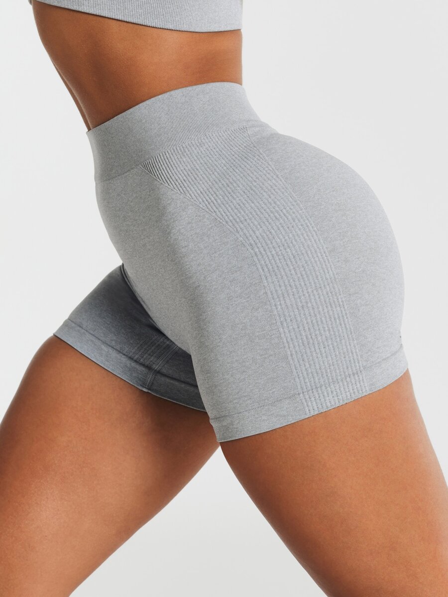 11SKNDS Seamless High Rise Cycling Shorts With Ribbed Waistband Logo Detail Skin Tight Mini Length Activewear Summer Gym Shorts With Sweat-Wicking, Stretchy, Quick-Dry, Tummy Control & Sculpting, For Workout Fitness Yoga Pilates Studio, Running, Training & Hy-Rox - Grey - View 1