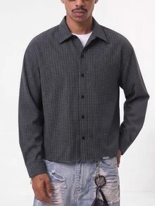 SUMWON Mens Oversized Long Sleeve Checked Plaid Button Front Collared Shirt Overshirt Fall Winter Casual Streetwear - Black and White - View 1