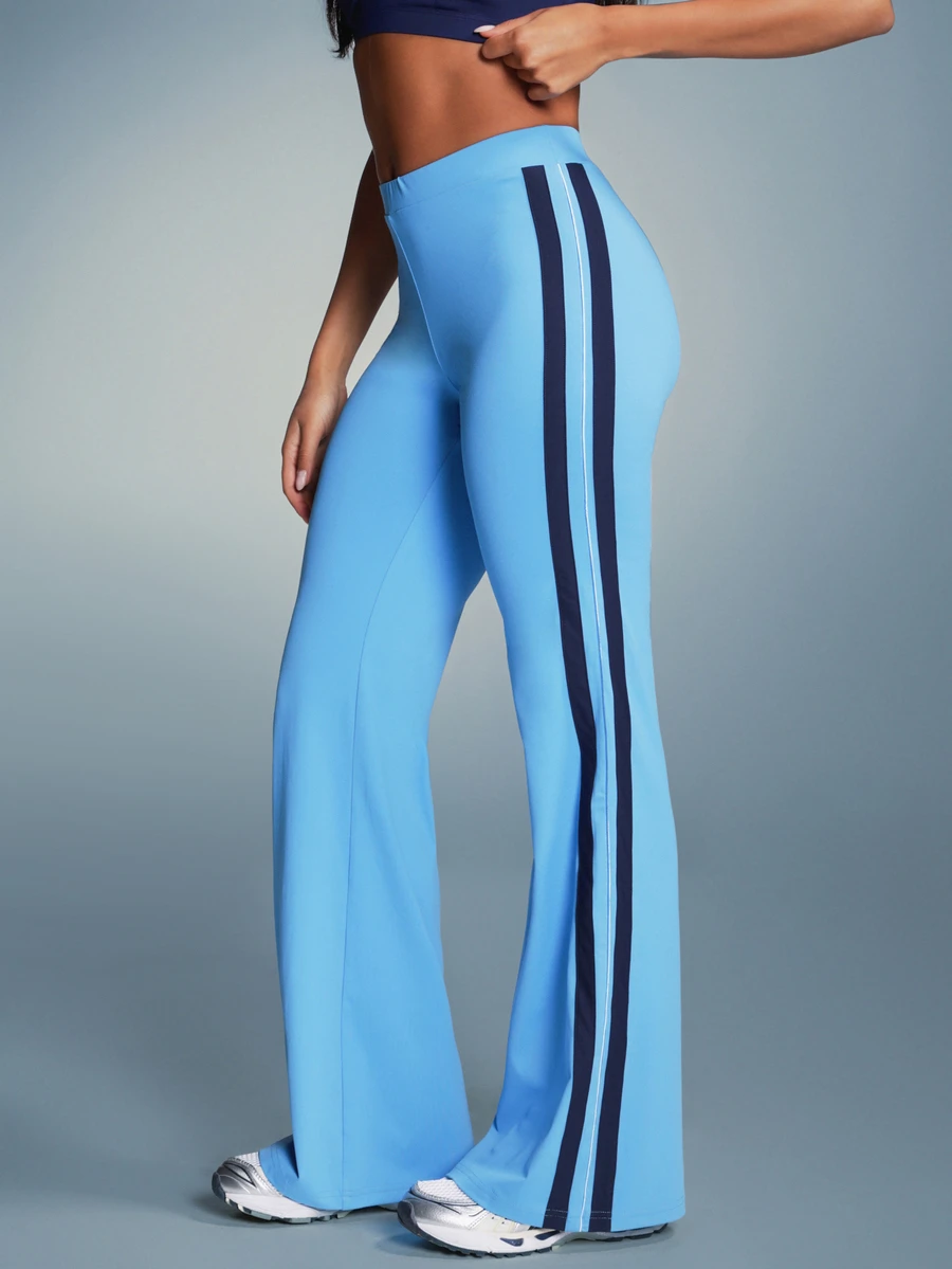 11SKNDS Flared Leg Track Pants With Navy Side Stripe Contrast Detail High Waist Full Length Stretch Fit Retro Style - Multicolor - View 1