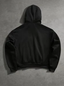 SUMWON Oversized Full-Zip Hoodie With Raglan Sleeves Side Pockets And Ribbed Cuffs Cozy Winter Essential - Black - View 2