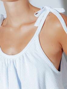 Pimkie Edition Women's Top Plaid Print, Ruffle Trim Short Sleeve Regular Fit, Casual Style, Daily Wear - Blue and White - View 5