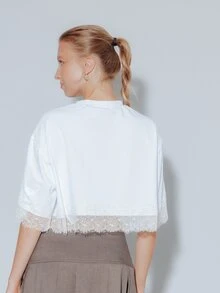 Pimkie Edition Women's T-Shirt Lace Hem, Short Sleeve Regular Fit, Casual Style, Daily Wear - White - View 2