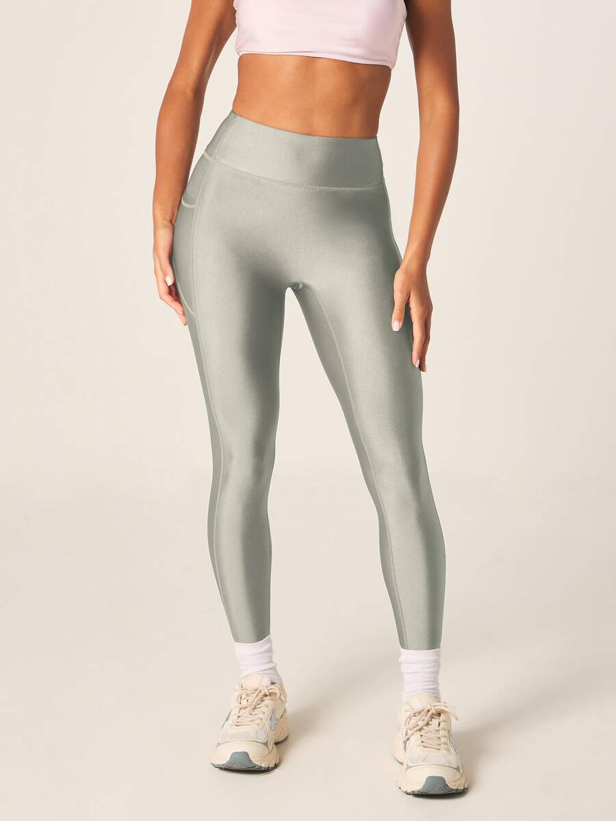 MISSGUIDED High Waist Compression Leggings With Side Pockets Squat Proof Tummy Control Full Length Yoga Pants Spring Summer Activewear - Grey - View 1