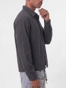 SUMWON Mens Oversized Long Sleeve Checked Plaid Button Front Collared Shirt Overshirt Fall Winter Casual Streetwear - Black and White - View 3