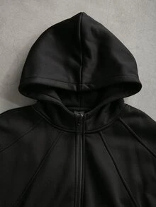 SUMWON Oversized Full-Zip Hoodie With Raglan Sleeves Side Pockets And Ribbed Cuffs Cozy Winter Essential - Black - View 6
