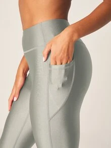 MISSGUIDED High Waist Compression Leggings With Side Pockets Squat Proof Tummy Control Full Length Yoga Pants Spring Summer Activewear - Grey - View 4