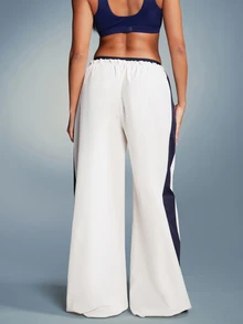 11SKNDS Wide Leg Casual Track Pants With Off-White Side Panel Contrast Waistband Elasticated Waist And Logo Detail Summer Festival Style Gym - Multicolor - View 3