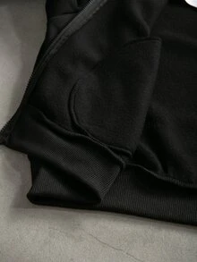 SUMWON Oversized Full-Zip Hoodie With Raglan Sleeves Side Pockets And Ribbed Cuffs Cozy Winter Essential - Black - View 5