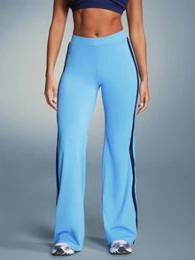 11SKNDS Flared Leg Track Pants With Navy Side Stripe Contrast Detail High Waist Full Length Stretch Fit Retro Style - Multicolor - View 3