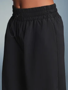 11SKNDS Wide Leg Cropped Pants With Elastic Drawstring Waist Side Pockets And Adjustable Hem Cords Lightweight Summer Festival Casual Style - Black - View 5