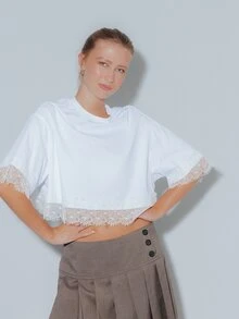 Pimkie Edition Women's T-Shirt Lace Hem, Short Sleeve Regular Fit, Casual Style, Daily Wear - White - View 4