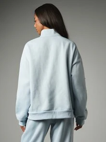 MISSGUIDED Oversized Full Zip Sweatshirt With Gold Metal Eyelet Embellishment High Neck Long Sleeve Casual Fleece Jacket Spring Style - Baby Blue - View 2