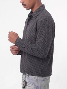 SUMWON Mens Oversized Long Sleeve Checked Plaid Button Front Collared Shirt Overshirt Fall Winter Casual Streetwear - Black and White - View 5