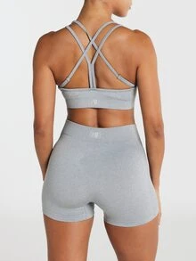 11SKNDS Seamless High Rise Cycling Shorts With Ribbed Waistband Logo Detail Skin Tight Mini Length Activewear Summer Gym Shorts With Sweat-Wicking, Stretchy, Quick-Dry, Tummy Control & Sculpting, For Workout Fitness Yoga Pilates Studio, Running, Training & Hy-Rox - Grey - View 5
