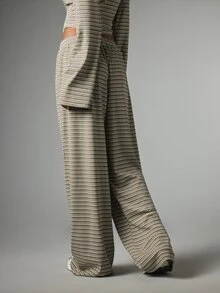 MISSGUIDED Ribbed Wide Leg Casual Pants With Elastic Drawstring Waist Horizontal Stripe Pattern Full Length Palazzo Style Summer Spring Loungewear - Multicolor - View 3