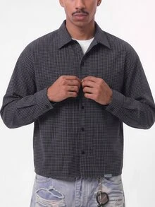 SUMWON Mens Oversized Long Sleeve Checked Plaid Button Front Collared Shirt Overshirt Fall Winter Casual Streetwear - Black and White - View 4