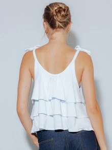 Pimkie Edition Women's Top Plaid Print, Ruffle Trim Short Sleeve Regular Fit, Casual Style, Daily Wear - Blue and White - View 2