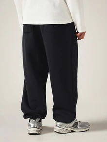 PLAYBOY X SUMWON Bunny Logo Fleece Sweatpants Relaxed Fit Elastic Ankle Cuff Drawstring Waist Cozy Fall Winter Lounge Pants - Navy Blue - View 2