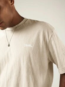 SUMWON Boxy Fit Oversized Graphic T-Shirt With Doberman Back Print And Graffiti Script Logo On Chest Crew Neck Short Sleeve Street Style Tee - Beige - View 5
