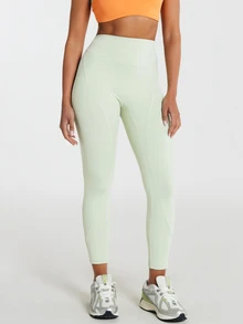 11SKNDS High Rise Leggings With Contour Seam Detail 7/8 Length Cropped Ankle Stretch Fit Comfort Waistband Sweat-Wicking, Buttery-Soft, Tummy Control, Sculpting Fit & Butt-Lifting, For Gym Workout Fitness Yoga Pilates Studio, Running, Training & Hy-Rox - Mint Green - View 3