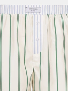 SUMWON Striped Boxer Shorts With Contrast Waistband Button Fly Elastic Waist Lounge Shorts Summer Sleepwear Pajama Bottoms - Green - View 4