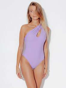 Pimkie Edition Women's Jumpsuit One Shoulder Twist Detail, Cutout Ruched Fitted Style, Beach Vacation Summer - Purple - View 4