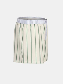 SUMWON Striped Boxer Shorts With Contrast Waistband Button Fly Elastic Waist Lounge Shorts Summer Sleepwear Pajama Bottoms - Green - View 3