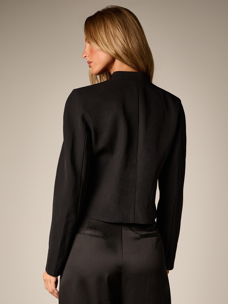 AiiRZ Cropped Military Jacket With Gold Tone Buttons And Braided Trim Stand Collar Open Front Structured Formal Evening Style