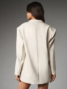 MISSGUIDED Oversized Fringe Blazer Dress With Notched Lapel And Button Closure Statement Party Evening Tailored Jacket - Apricot - View 2