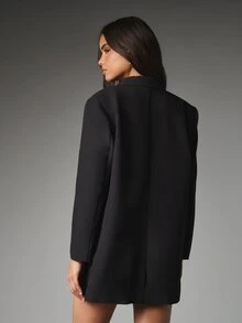MISSGUIDED Oversized Black Blazer Dress With White Fringe Trim Detail Notched Lapel Long Sleeve Party Night Out Mini Length - Black - View 2