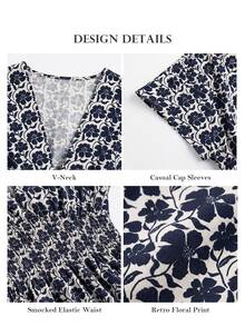 ELLERISSA Plus Size Blue & White V-Neck Kimono Sleeve Shirred Blouse & Wide Leg Shorts Co-Ord Set - Blue and White - View 6