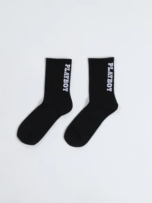 PLAYBOY X SUMWON Logo Crew Socks 2-Pack Unisex Mid-Calf Statement Socks Perfect For Casual Everyday Holiday Gifting - Multicolor - View 3