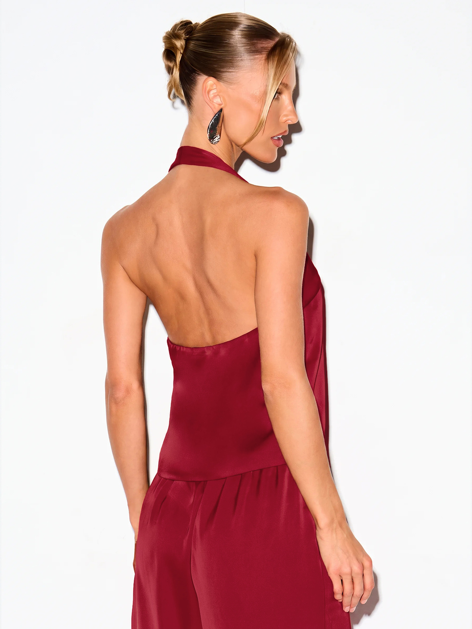 KIZN Satin Halter Neck Backless Crop Top