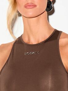 KIZN Racerback Tank Top With High Neck And Slim Fit Cut Sleeveless Cropped Style Perfect For Summer Layering And Everyday Casual Wear - Chocolate Brown - View 6