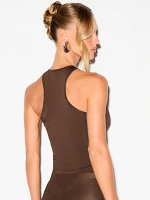 KIZN Racerback Tank Top With High Neck And Slim Fit Cut Sleeveless Cropped Style Perfect For Summer Layering And Everyday Casual Wear - Chocolate Brown - View 2