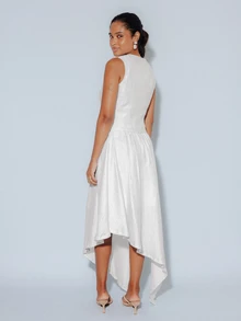 Pimkie Edition Women's Solid Color Cowl Neck Asymmetrical Hem Sleeveless Top And Skirt Fashion Set - White - View 2