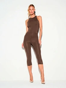 KIZN Racerback Tank Top With High Neck And Slim Fit Cut Sleeveless Cropped Style Perfect For Summer Layering And Everyday Casual Wear - Chocolate Brown - View 3
