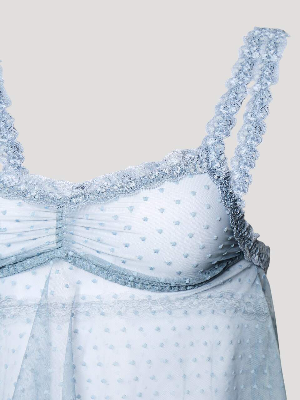 AiiRZ Sheer Swiss Dot Cami With Lace Trim And Thong Set