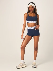 MISSGUIDED Sportswear High Rise Cycling Shorts With Logo Waistband Mini Length Skin Tight Activewear Summer Gym Shorts - Royal Blue - View 3