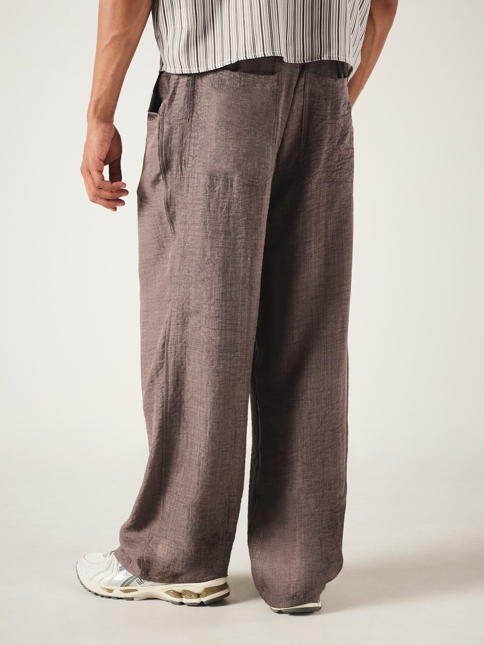 Wide Leg Linen Feel Pleated Casual Pants With Side Pockets Relaxed Fit Full Length Summer Trousers Breathable Everyday Style