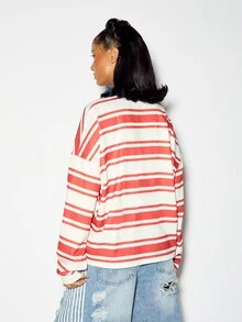 SUMWON WOMEN Atasan Polo Rugby Lengan Panjang Bergaris Oversize Grafis NYC dengan Kerah dan Kancing, Gaya Varsity, Musim Semi/Musim Panas, Pakaian Kasual Streetwear. - MultiWarna - View 5