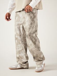 SUMWON Wide Leg Abstract Washed Print Casual Pants Full Length Relaxed Fit Trousers Vintage Textured Pattern Spring Summer Street Style - Beige - View 4