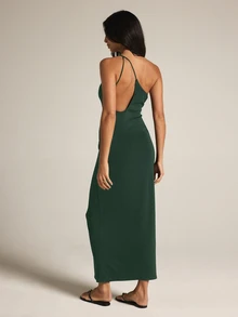 KSTM One Shoulder Asymmetric Midi Dress With Open Back And Strappy Detail - Sleeveless Bodycon Holiday Summer Maxi - Green - View 2