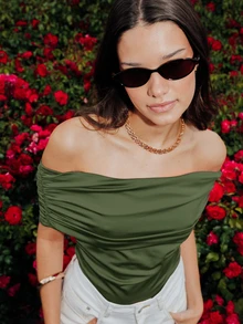 Pimkie Edition Women's T-Shirt Draped Short Sleeve, Relaxed Fit Casual Style, Daily Wear - Olive Green - View 1