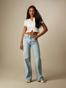 MISSGUIDED Crochet Open Knit Crop Cardigan With Scallop Hem Button Front Short Sleeve Feminine Summer Festival Top - White - View 4