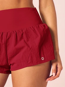 MISSGUIDED 高腰寬腰帶側邊口袋迷你短款運動跑步短褲，夏季輕盈運動短褲 - 紅色 - 查看 4