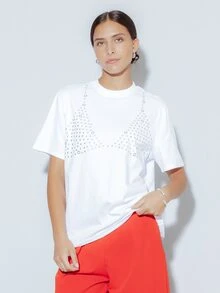 Pimkie Edition Women's White T-Shirt, Printed Round Neck Short Sleeve Casual Loose Fit T-Shirt, Casual Everyday Wear - White - View 1