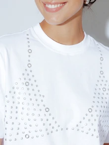 Pimkie Edition Women's White T-Shirt, Printed Round Neck Short Sleeve Casual Loose Fit T-Shirt, Casual Everyday Wear - White - View 3